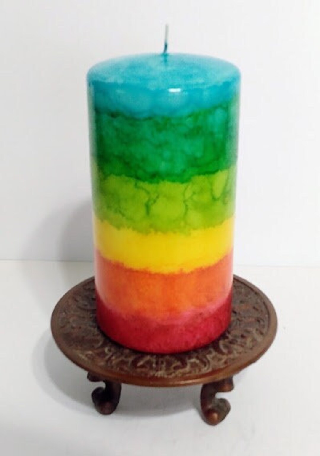 Pillar Candle in Decorative Rainbow Colors. Hand Painted With Etsy