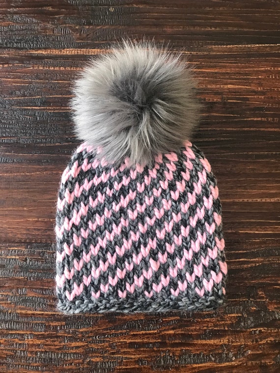 Grey and Pink Spiral up Beanie - Etsy display picture 1