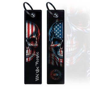 We The People 1776 American Flag Skull Key Tag / Backpack or Luggage Tag x2. Patriot Edition