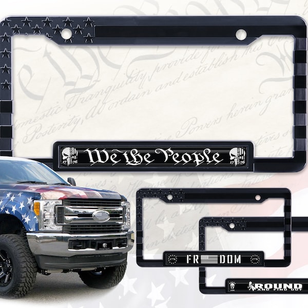 American Flag License Plate Frame Tag Bracket with Domcal. "We The People" "Freedom" "Molon Labe"