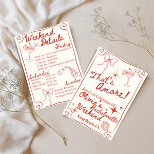 Convite para despedida de solteira e chá de panela That's Amore - Modelo de itinerário italiano editável, festa de pizza e vinho desenhada à mão, placa de casamento descolada