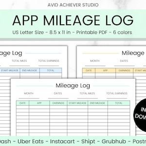 Registro de quilometragem | App Mile Tracker | PDF para impressão | Carta | Download instantâneo | Quilometragem do carro | Rastreador de quilometragem | Viagem de negócios