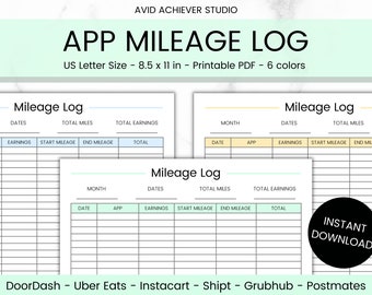 Mileage Log | App Mile Tracker | Printable PDF | Letter | Instant Download | Car Mileage | Mileage Tracker | Business Travel