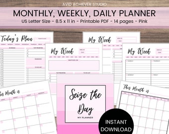 Daily Planner | Weekly Planner | Monthly Planner | Weekly Schedule | Printable PDF Planner | Weekly Organizer | To-Do List | Letter