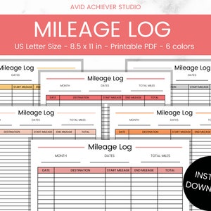 Mileage Tracker Printable | Business Mileage Log | Business Trip Miles | Printable PDF | Letter | Instant Download | Car Mileage | Planner