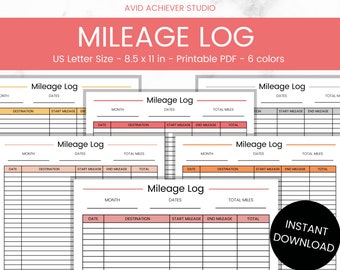 Mileage Tracker Printable | Business Mileage Log | Business Trip Miles | Printable PDF | Letter | Instant Download | Car Mileage | Planner