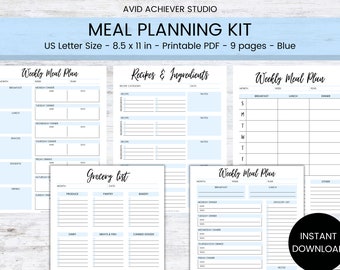 Meal Planning Kit | Meal Plan Printable | Grocery List | Meal Prep | Menu Planner | Meal Planner Insert | Letter | Recipe | Food Journal