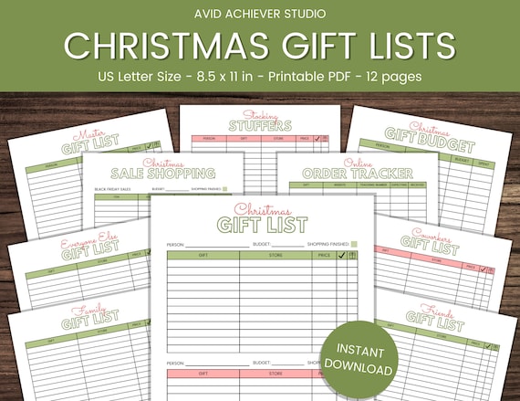 Christmas Gift List Printable Gift Tracker Christmas Gift | Etsy