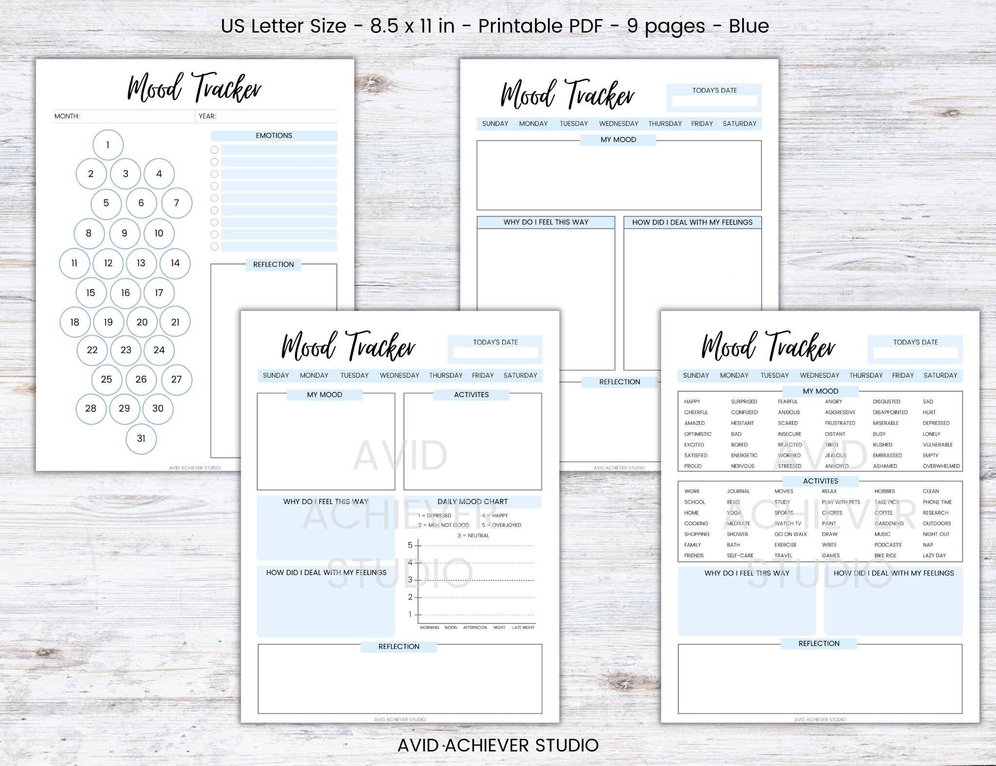Daily Mood Tracker | Printable PDF Planner | Mental Health | Self-care ...