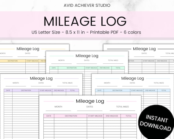Mileage Tracker Printable | Business Mileage Log | Business Trip Miles | Printable PDF | Letter | Instant Download | Car Mileage | Planner
