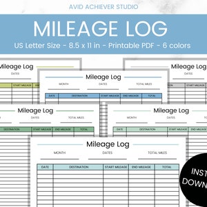 Mileage Tracker Printable | Business Mileage Log | Business Trip Miles | Printable PDF | Letter | Instant Download | Car Mileage | Planner