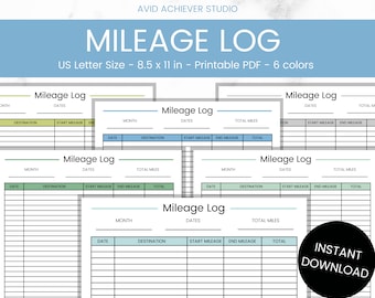 Mileage Tracker Printable | Business Mileage Log | Business Trip Miles | Printable PDF | Letter | Instant Download | Car Mileage | Planner