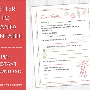 Lettera a Babbo Natale stampabile / Natale stampabile / Caro Babbo Natale lettera / Lista dei desideri di Natale / Attività di Natale per bambini / Download istantaneo / PDF