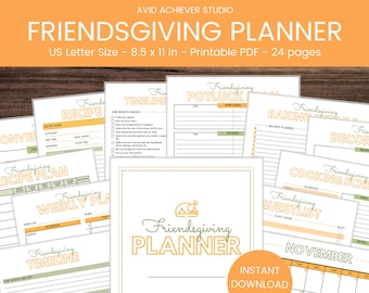 Friendsgiving Planner afdrukbaar | Afdrukbare Thanksgiving-planner | Vakantie | Partij | Controlelijst voor vriendschapsvieringen | Brief | PDF direct downloaden