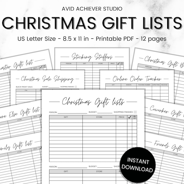 Christmas Gift List Printable | Gift Tracker | Christmas Gift Checklist | Gift Budget | Xmas Planner, Christmas To Do List, Holiday Shopping