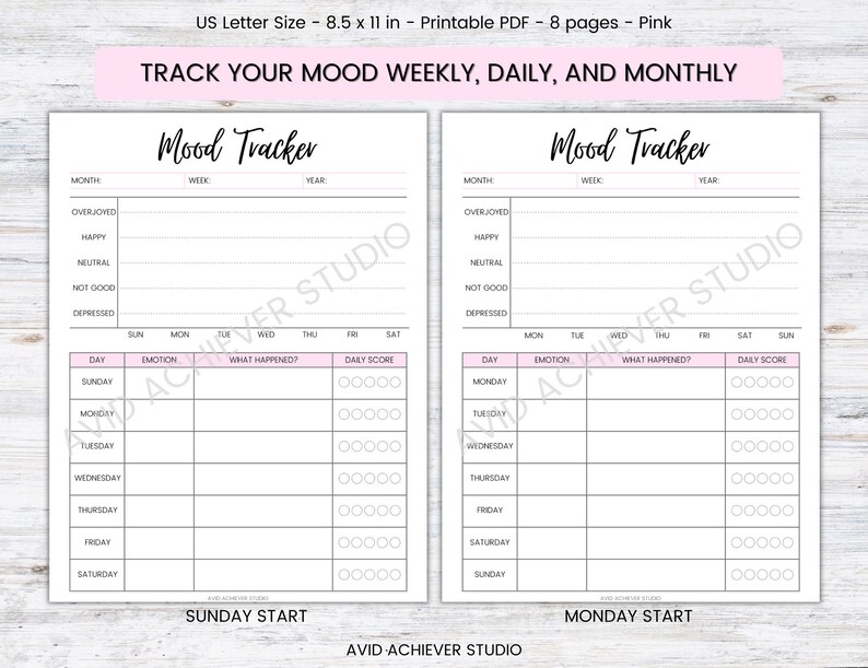 Daily Mood Tracker Printable PDF Planner Mental Health - Etsy UK