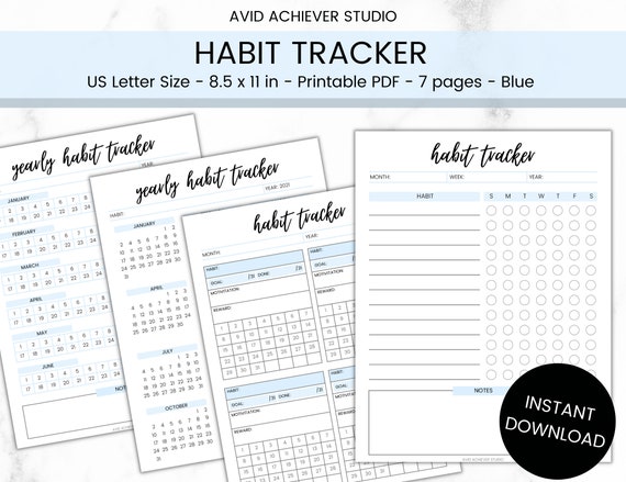 Daily Habit Tracker | Printable PDF Planner | Mental Health | Self-Care | Therapy Journal | Emotional | Bullet Journal | Letter | Fitness