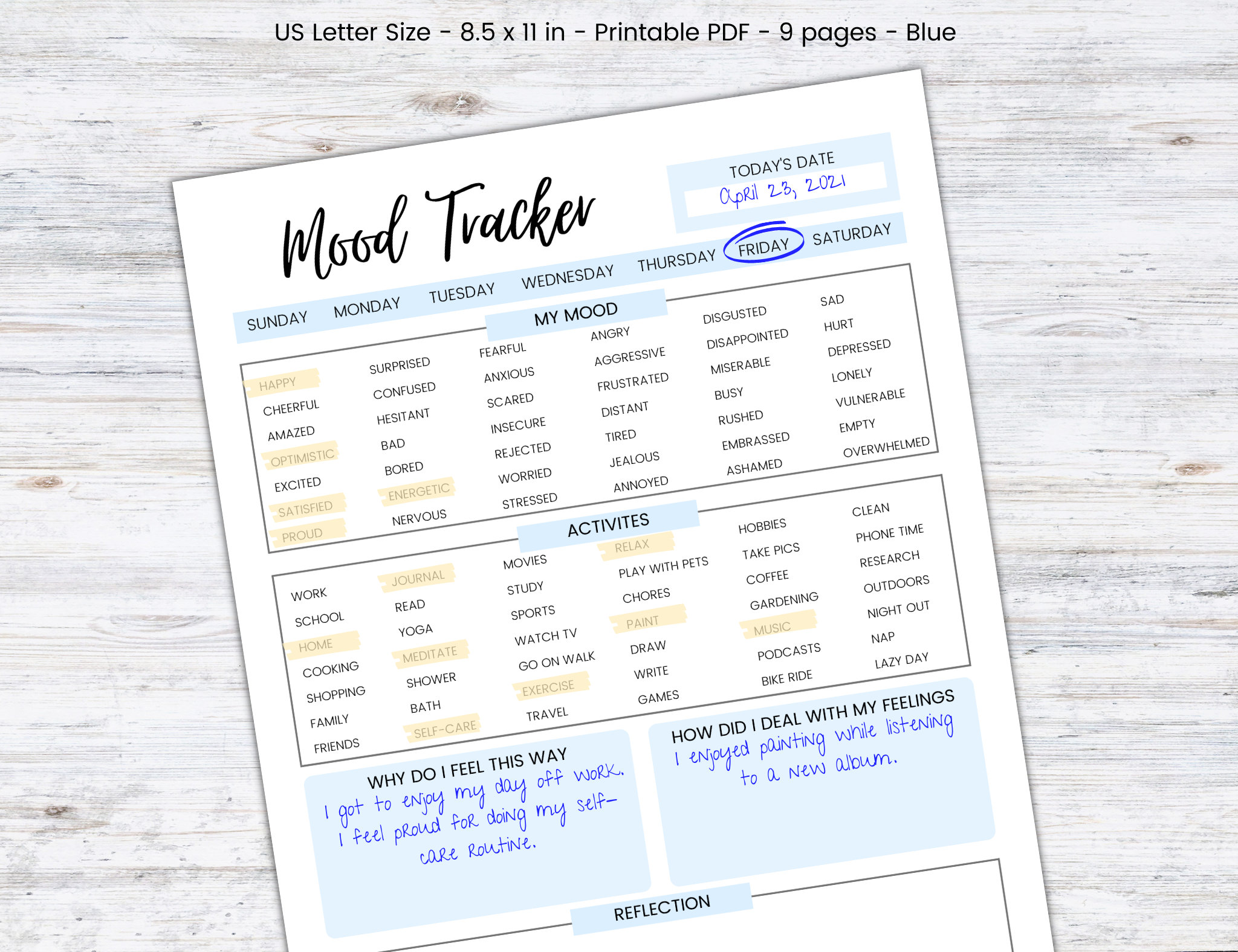 Daily Mood Tracker | Printable PDF Planner | Mental Health | Self-care ...