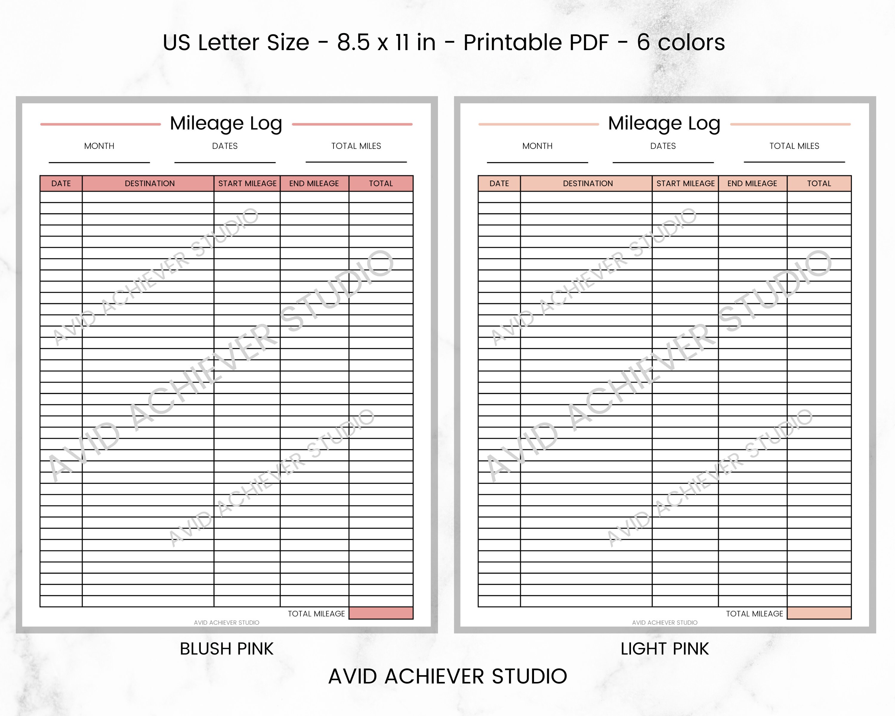 Mileage Tracker Printable Business Mileage Log Business Trip Miles ...