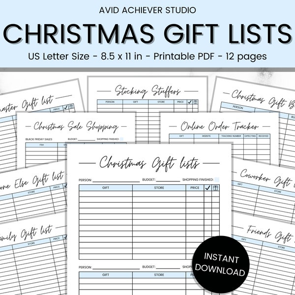 Christmas Gift List Printable | Gift Tracker | Christmas Gift Checklist | Gift Budget | Xmas Planner, Christmas To Do List, Holiday Shopping