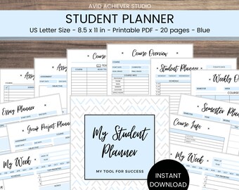 Student Planner Printable | Study Organizer | Study Planner | School Planner | College Planner | High School | Letter | PDF Instant Download