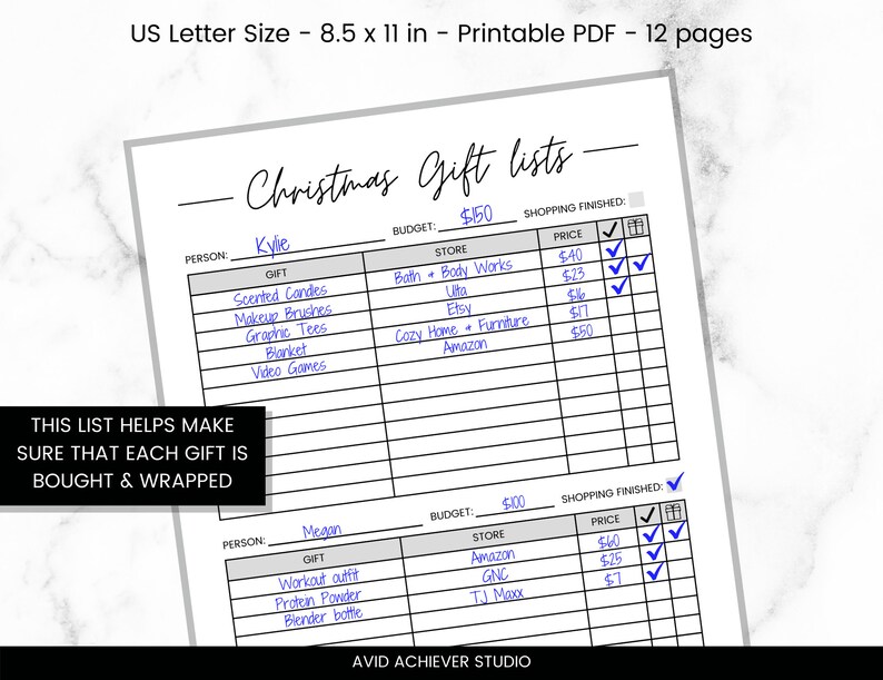 Christmas Gift List Printable Gift Tracker Christmas Gift Checklist