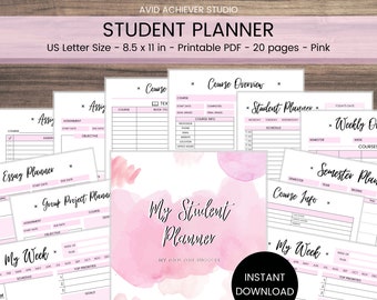 Student Planner Printable | Study Organizer | Study Planner | School Planner | College Planner | High School | Letter | PDF Instant Download