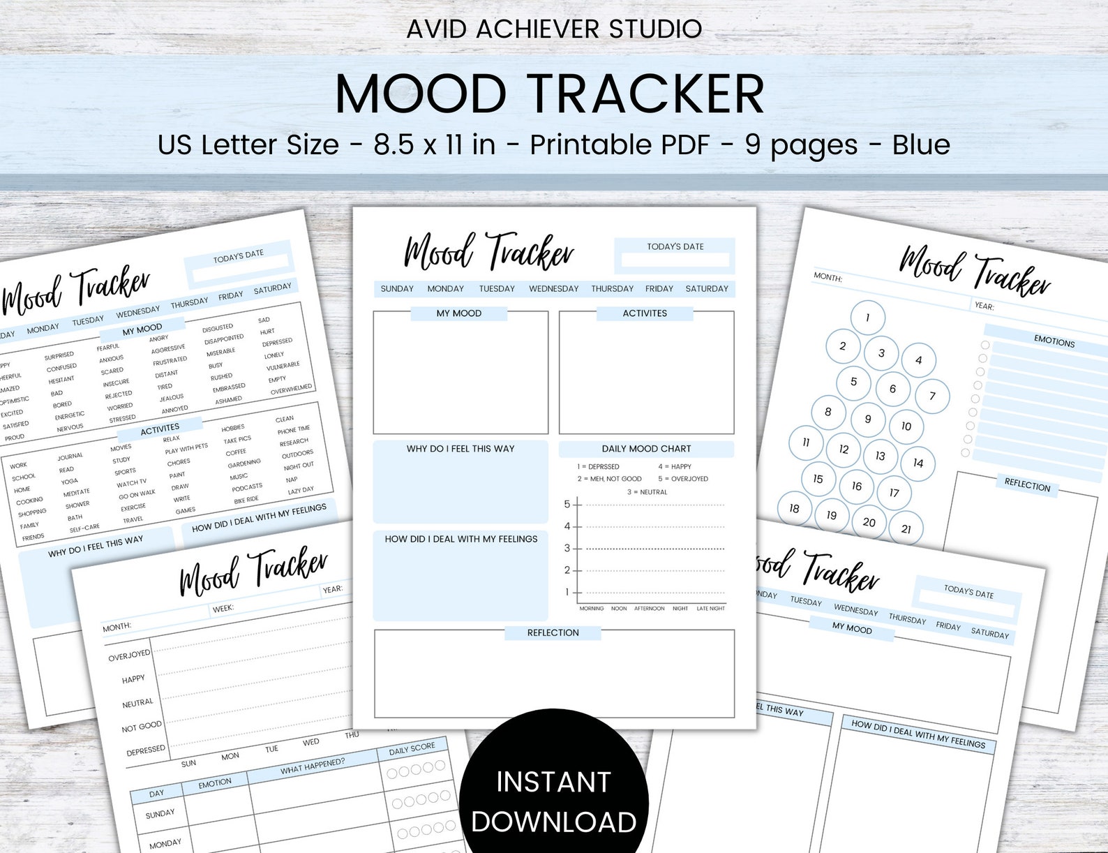 Buy Daily Mood Tracker Printable PDF Planner Mental Health Self-care ...