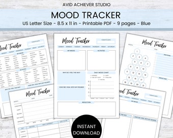 Daily Mood Tracker | Printable PDF Planner | Mental Health | Self-Care | Therapy Journal | Emotional | Bullet Journal | Letter | Wellness