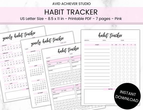 Daily Habit Tracker | Printable PDF Planner | Mental Health | Self-Care | Therapy Journal | Emotional | Bullet Journal | Letter | Fitness