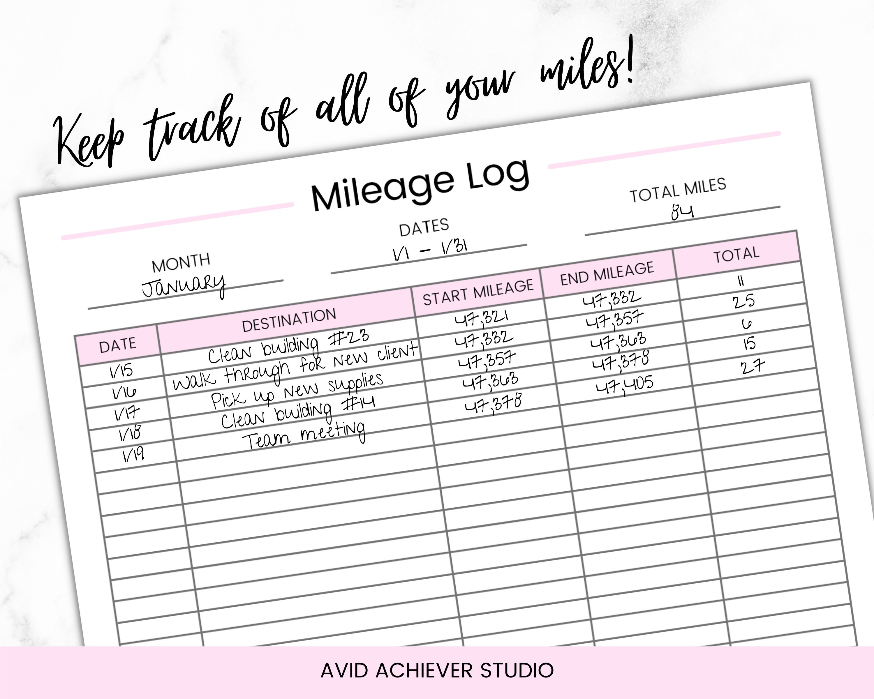 Mileage Tracker Printable | Business Mileage Log | Business Trip Miles ...