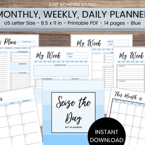 Daily Planner | Weekly Planner | Monthly Planner | Weekly Schedule | Printable PDF Planner | Weekly Organizer | To-Do List | Letter