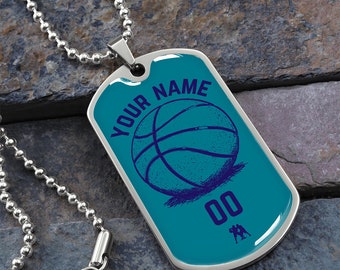 Naszyjnik z imieniem dla córki i syna koszykarza, prezenty dla córek, prezenty dla synów, prezent koszykarski, naszyjnik Charlotte Hornets, NBA