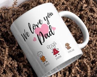 Personalizowany kubek na Dzień Ojca - spersonalizowane imiona i ilustracje dla dzieci - wyjątkowy kubek do kawy dla taty - pomysł na prezent na Dzień Ojca