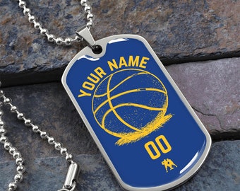 Naszyjnik z imieniem dla córki i syna koszykarza, prezenty dla córek, prezenty dla synów, prezent koszykarski, naszyjnik Golden State Warriors