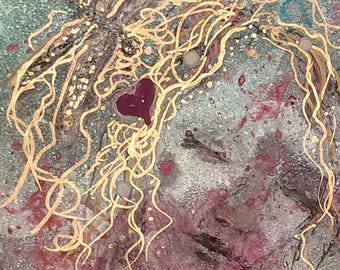 Original Mixed Media Goddess Painting, Dragonfly Heart Decor, Rachel Robbins Art, OOAK Gift for Her