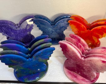 Butterfly shaped resin color pour coaster sets or hot pad sets