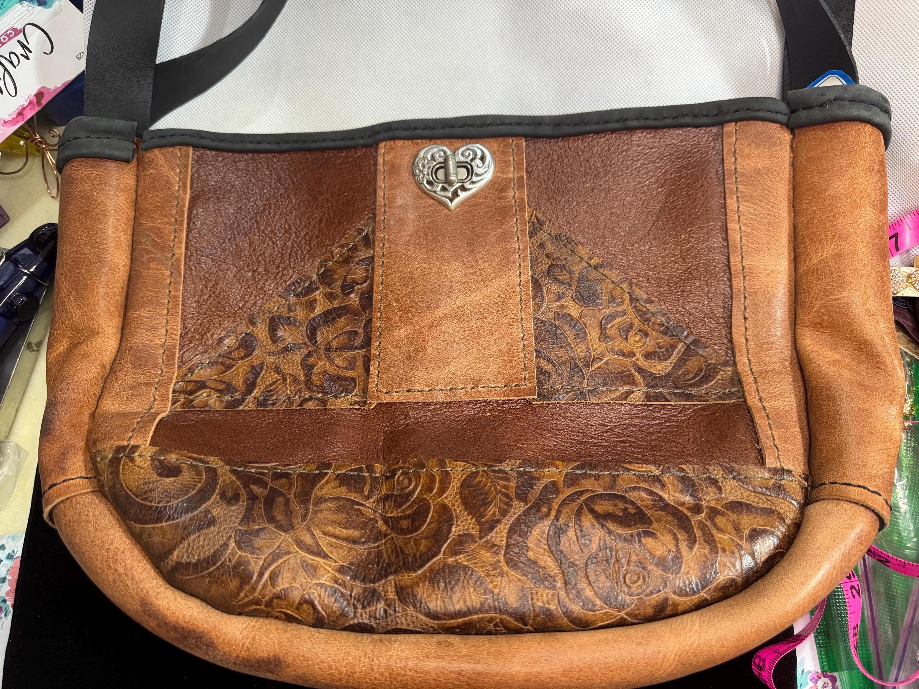 Bolso bandolera de piel con patchwork en tonos marrones España