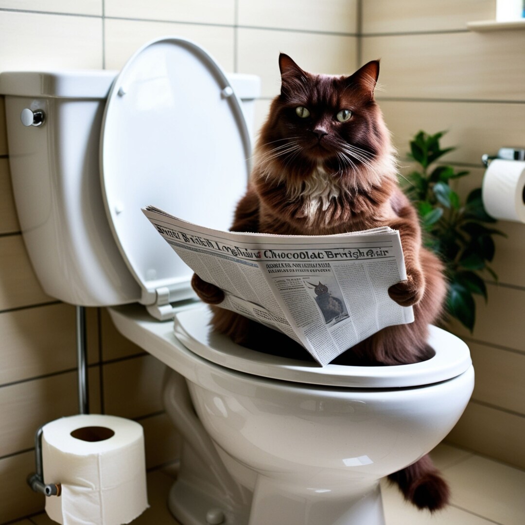 Cat Reading Newspaper on the Toilet - Etsy