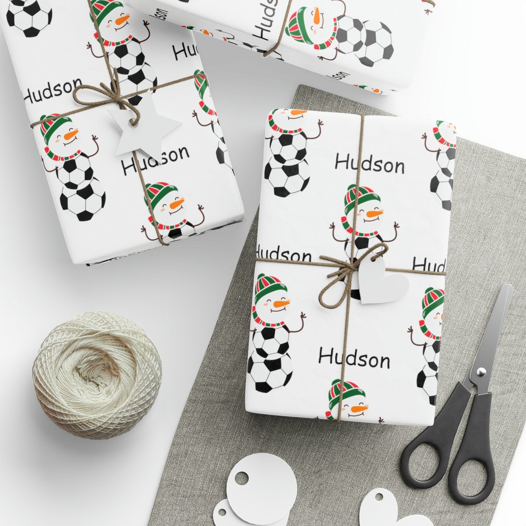 Snowman Personalized Christmas Wrapping Paper, Personalized Name Soccer