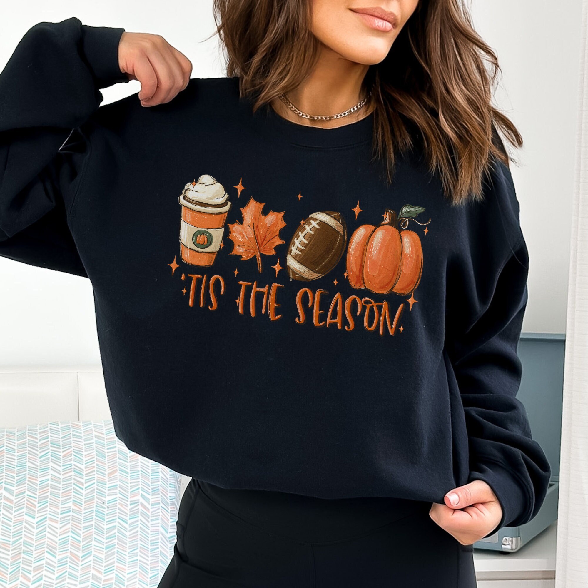 Tis the Season Sweatshirt, Fall Football Hoodie, Pumpkin Patch Shirt, Autumn Shirt, Womens Halloween Shirt, Fall Coffee Sweatshirt