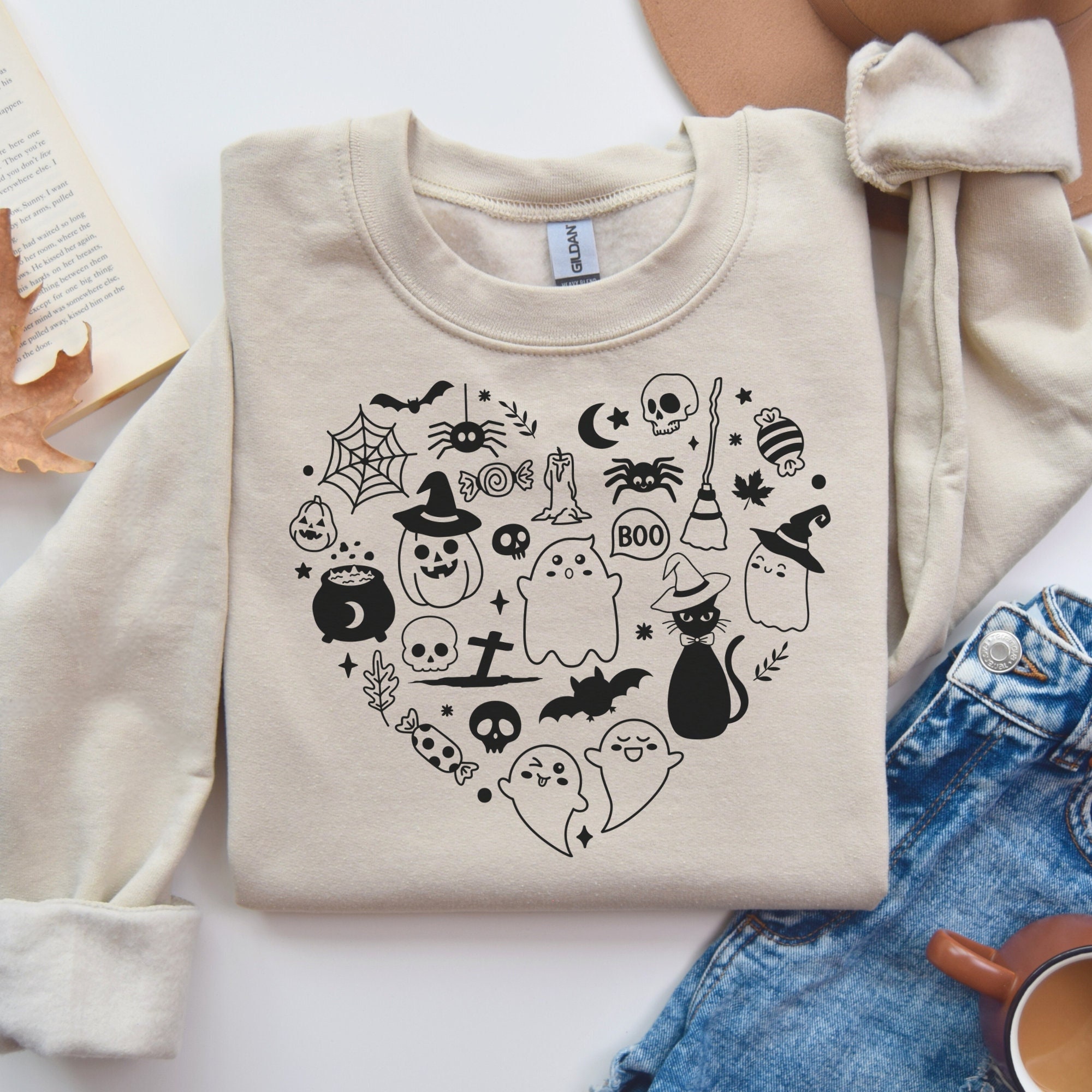 Halloween Doodles Shirt, Ghost Halloween Shirt, Cute Halloween Shirt, Halloween Sweatshirt, Spooky Season Halloween Hoodie, Retro Halloween Hanoiaura Hoodies V2