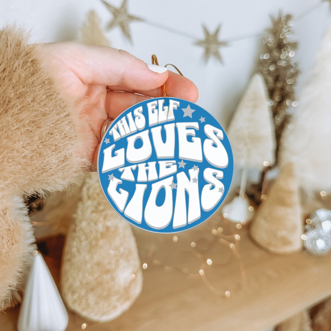 Detroit Football Christmas Ornament, This Elf Loves the Lions Ceramic