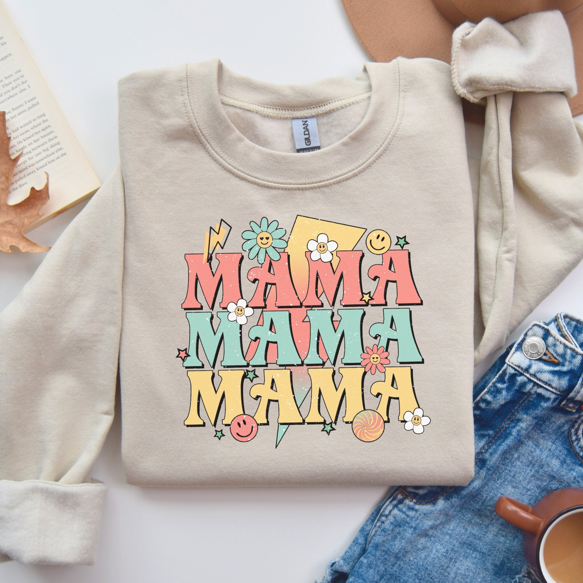 Vintage Outfit Retro Vintage Mama Shirt, Flower Power Mama Shirt, Mom Life Shirt, Girl Mama Shirt, Motherhood Sweatshirt, Cute Mom Hoodie, Mama Tees By Ableautism