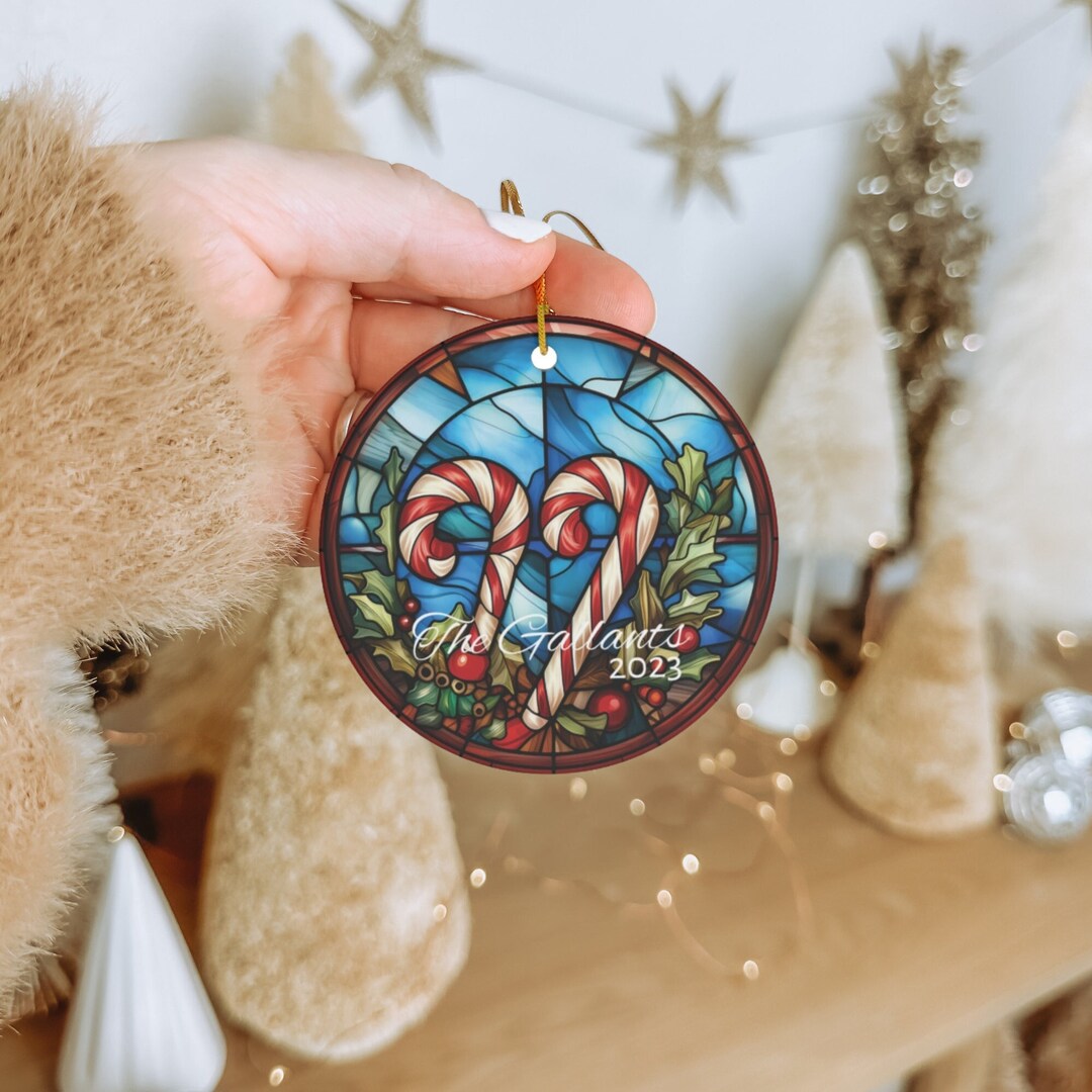 Personalized Candy Cane Stained Glass Ornament Custom Etsy