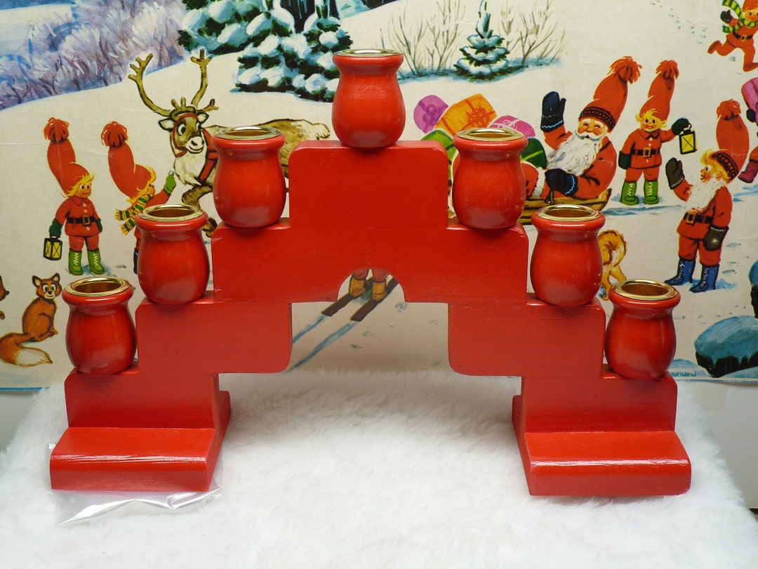 Wooden Swedish Christmas Candle Holder, Candelabra, Advent Candelabra