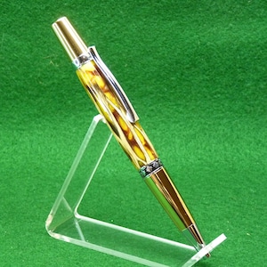 Stylo twist artisanal doré et chromé - Acrylique bronze doré à motif Cactus Cholla | Cadeau de luxe unique dans une élégante boîte en bois