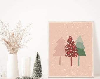 Pink Christmas Tree Printable Wall Art, Girls Christmas Print, Kids Christmas Print, Cute Christmas Trees Home Decor Printable