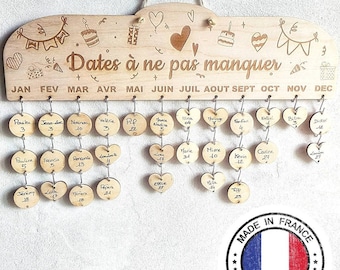 Calendrier 2024 - Dates à ne pas manquer - Calendrier mural - Calendrier Bois - Calendrier perpétuel anniversaire - Calendrier enfant