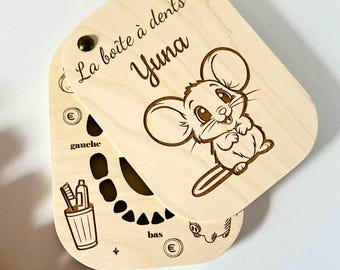 Boîte à dents de lait personnalisée en bois pour enfant, gravure artisanale française